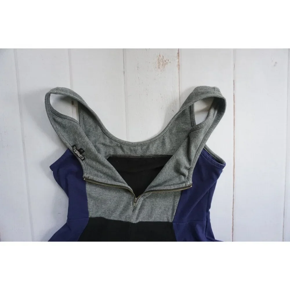 Express Colorblock Black/Blue/Gray Fit & Flare Dress - Size L - Picture 7 of 7